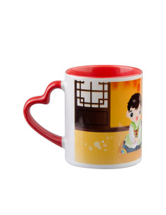 11oz Inner/Handle Color Mug with Heart Handle-Red