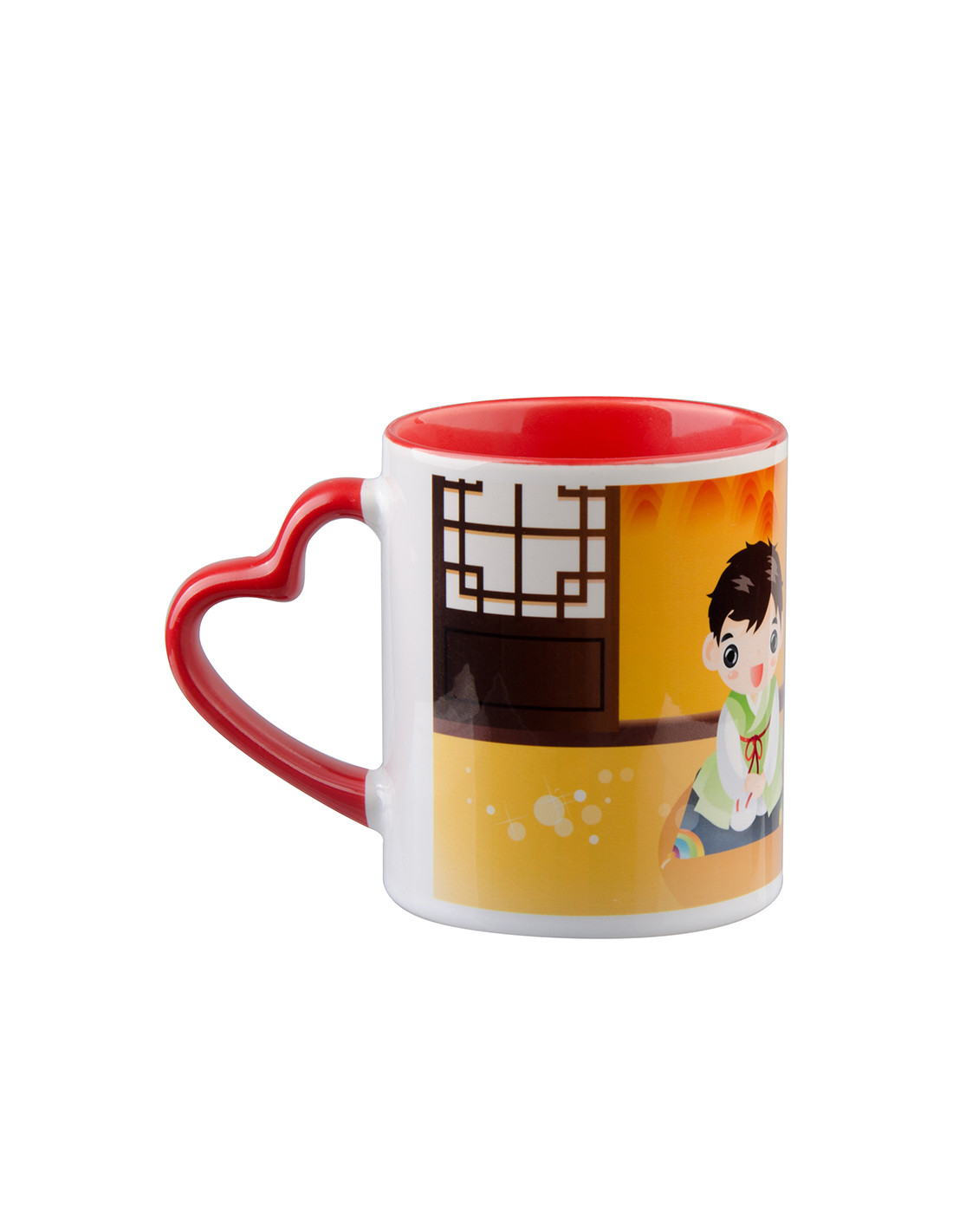 Tasse de couleur intérieure/poignée de 11 oz avec poignée en forme de cœur-rouge