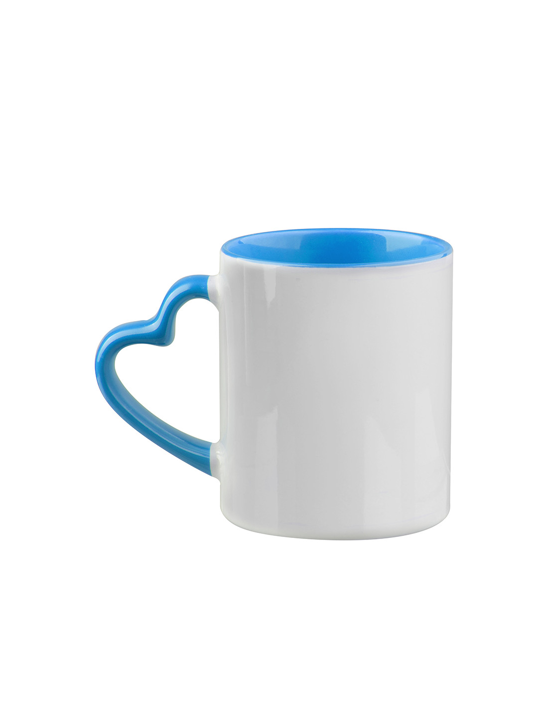  Tasse de couleur intérieure/poignée de 11 oz avec poignée en forme de cœur - Bleu clair