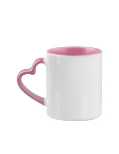  11oz Inner/Handle Color Mug with Heart Handle-Pink