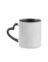  Tasse de couleur intérieure/poignée de 11 oz avec poignée en forme de cœur-noir