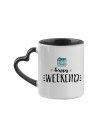 Tasse de couleur intérieure/poignée de 11 oz avec poignée en forme de cœur-noir