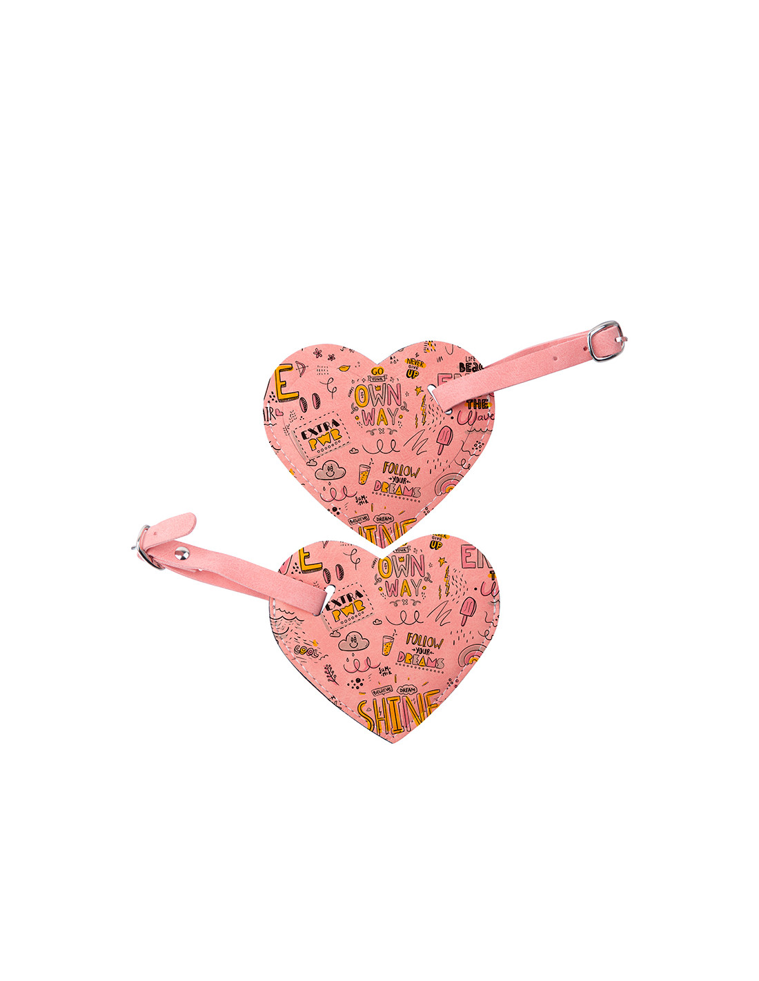 Étiquette de bagage en cuir PU double face (rose, forme de coeur)