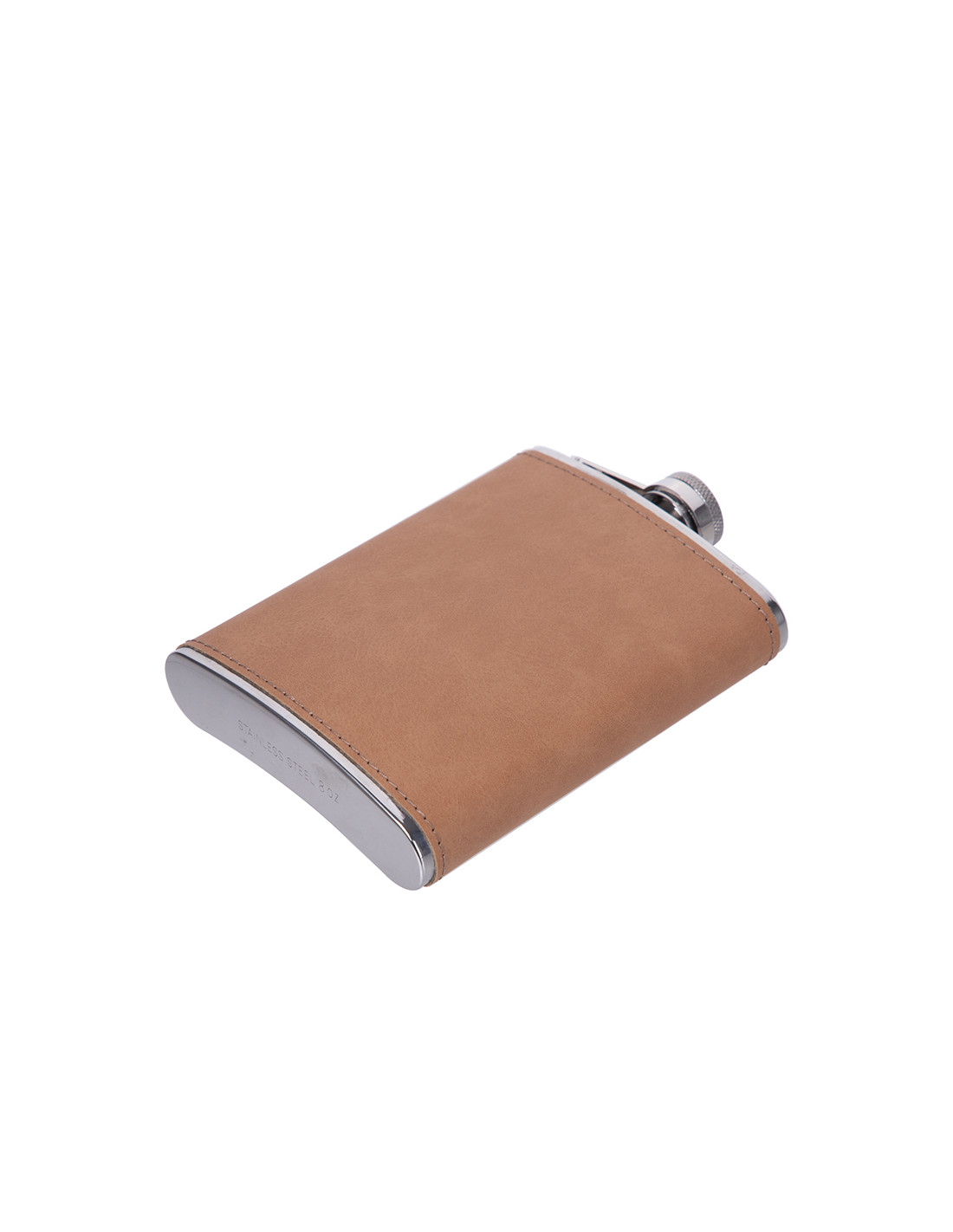 Flacon en acier inoxydable de 8 oz/240 ml avec couvercle en PU (marron clair)