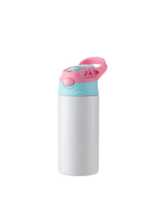 12oz/360ml Kids Stainless Steel Bottle With Silicon Straw &Pink Cap(White) 