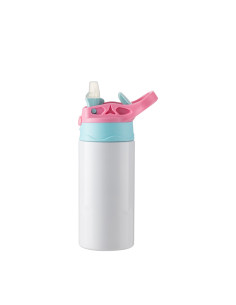 12oz/360ml Kids Stainless Steel Bottle With Silicon Straw &Pink Cap(White)  2