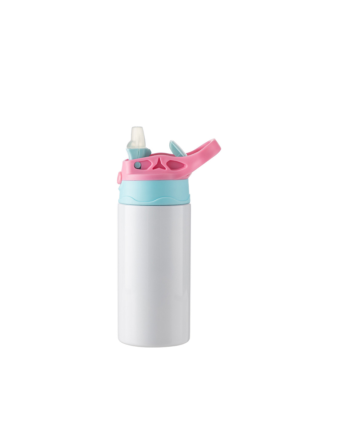 Bouteille en acier inoxydable pour enfants de 12 oz/360 ml avec paille en silicone et bouchon rose (blanc) 
