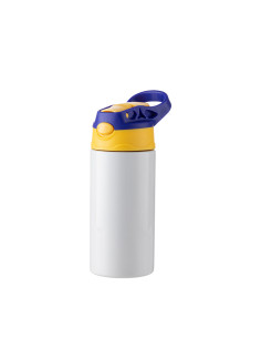 12oz/360ml Kids Stainless Steel Bottle With Silicon Straw & Blue Cap(White)