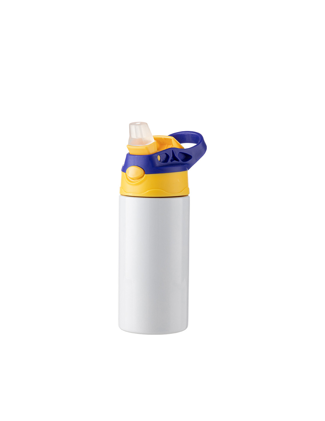Bouteille en acier inoxydable pour enfants de 12 oz/360 ml avec paille en silicone et bouchon bleu (blanc)
