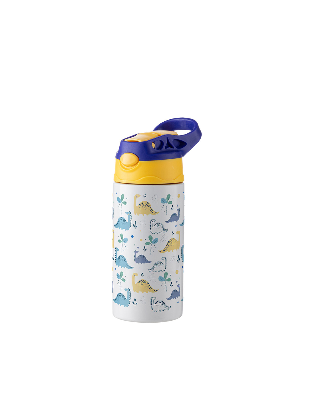 Bouteille en acier inoxydable pour enfants de 12 oz/360 ml avec paille en silicone et bouchon bleu (blanc)