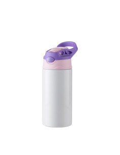12oz/360ml Kids Stainless Steel Bottle With Silicon Straw & Purple Cap(White)