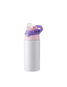 12oz/360ml Kids Stainless Steel Bottle With Silicon Straw & Purple Cap(White) 2