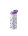 Bouteille en acier inoxydable pour enfants de 12 oz/360 ml avec paille en silicone et bouchon violet (blanc)