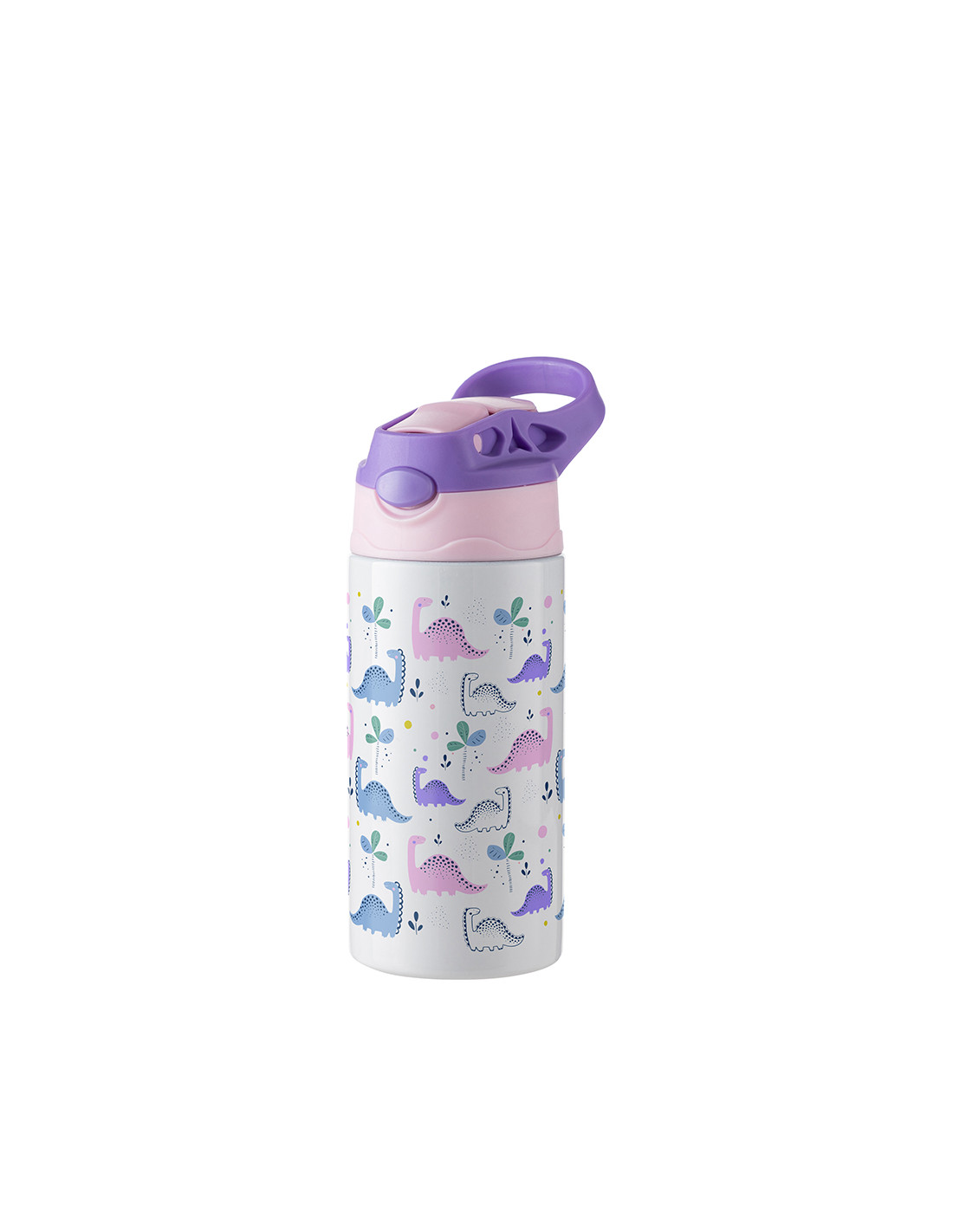 Bouteille en acier inoxydable pour enfants de 12 oz/360 ml avec paille en silicone et bouchon violet (blanc)