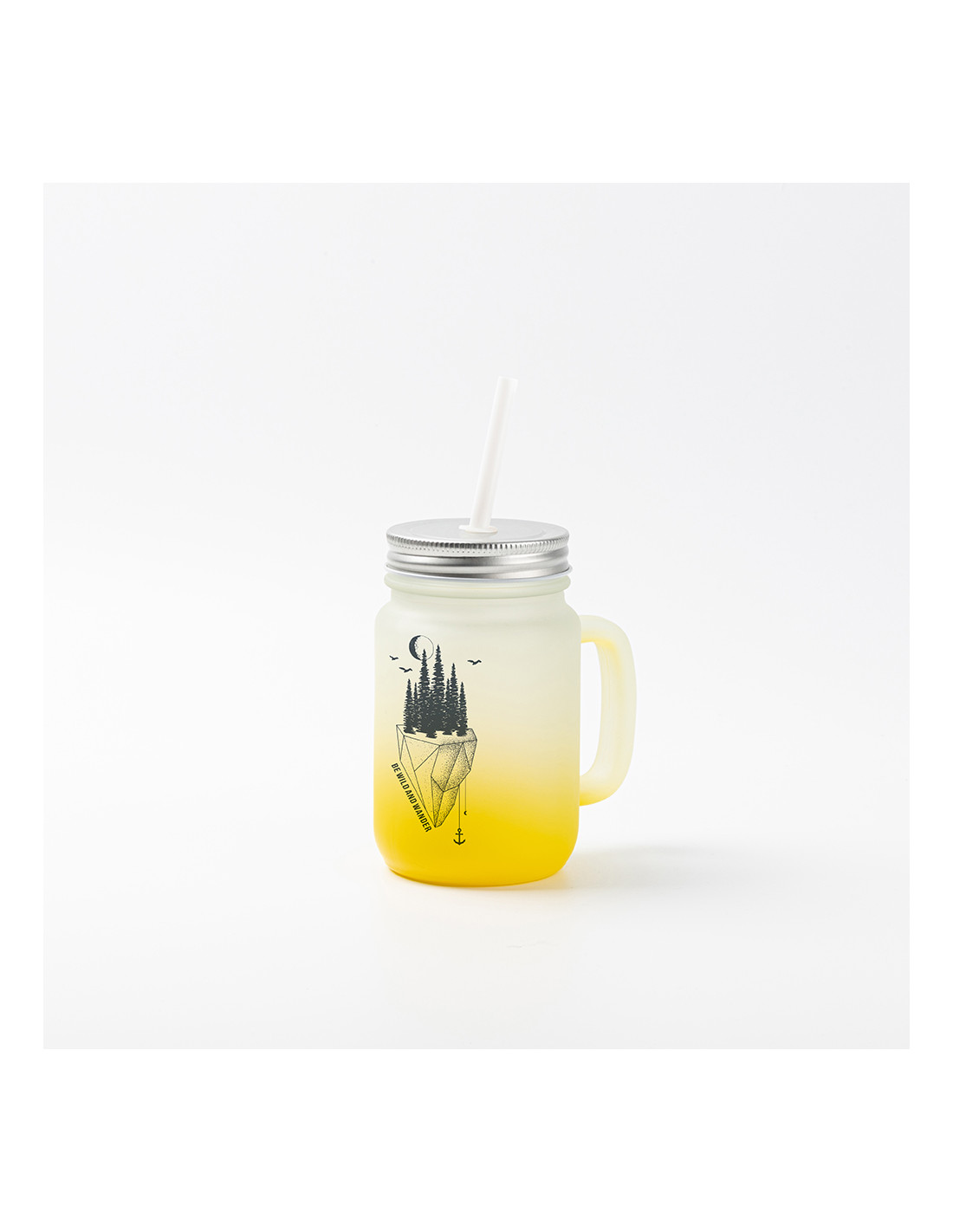 Pot Mason de 12 oz/350 ml avec paille (givré, jaune dégradé)