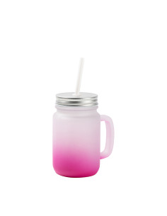 12oz/350ml Mason Jar w/ Straw(Frosted, Gradient Rose red)