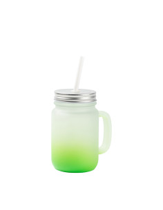 12oz/350ml Mason Jar w/ Straw(Frosted, Gradient Green)