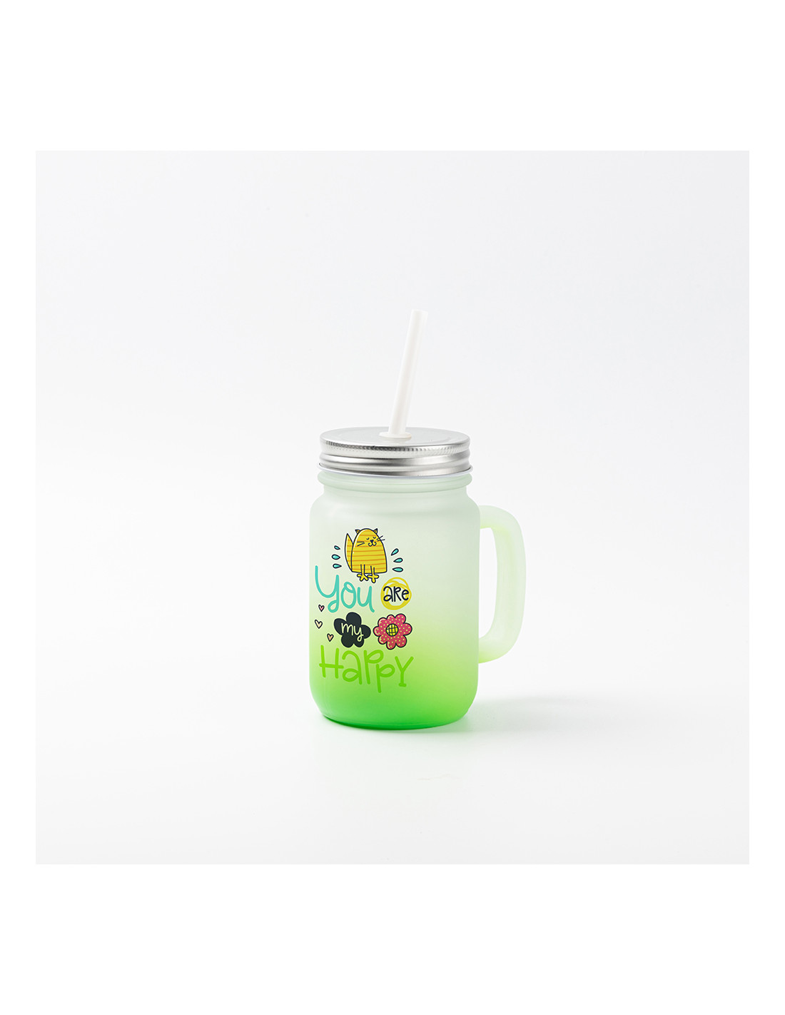 Pot Mason de 12 oz/350 ml avec paille (givré, vert dégradé)