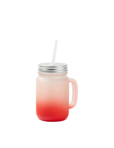 12oz/350ml Mason Jar w/ Straw(Frosted, Gradient Red)