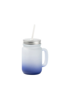 12oz/350ml Mason Jar w/ Straw(Frosted, Gradient Dark Blue)