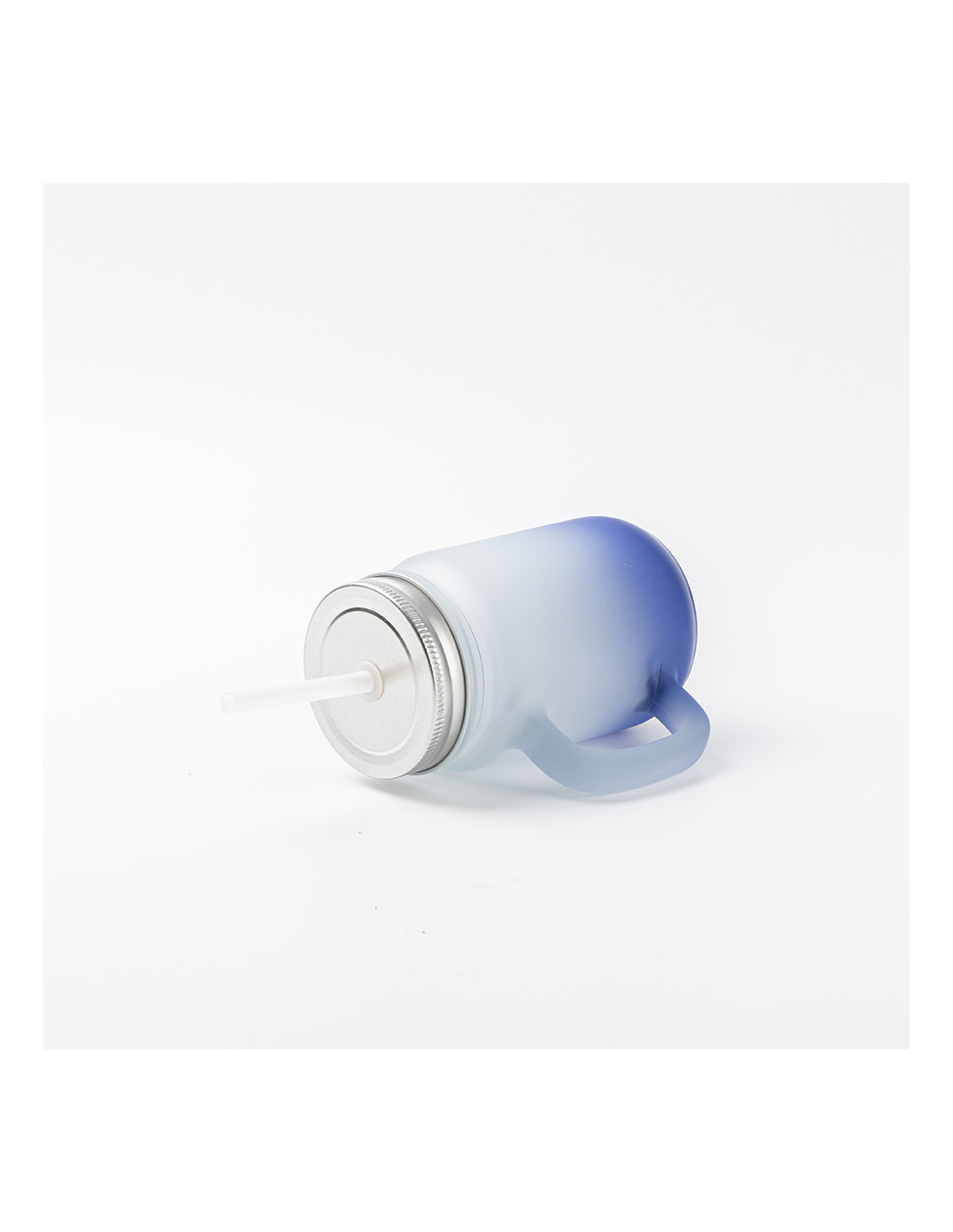 Pot Mason 12oz/350ml avec paille (givré, dégradé bleu foncé)