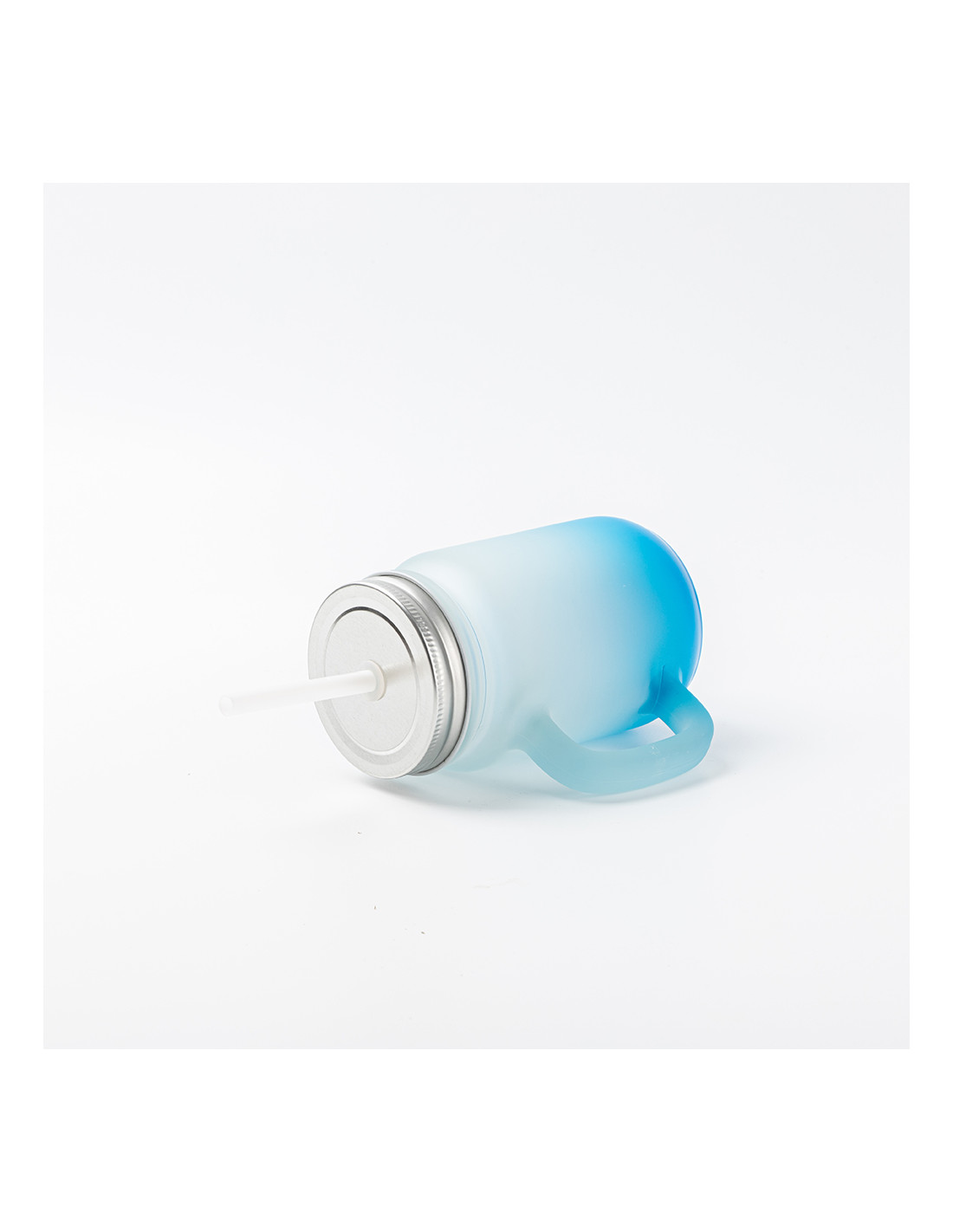 Pot Mason 12oz/350ml avec paille (givré, dégradé bleu clair)