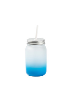 15oz/450ml Mason Jar no Handle(Frosted, Gradient Light Blue)