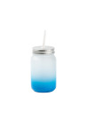 Pot Mason de 15 oz/450 ml sans poignée (givré, dégradé bleu clair)