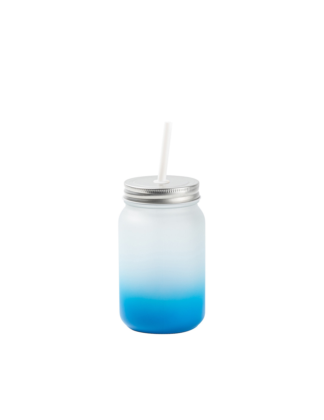Pot Mason de 15 oz/450 ml sans poignée (givré, dégradé bleu clair)