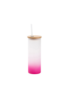 17oz/500ml Glass Skinny Tumbler w/Straw & Bamboo Lid(Frosted, Gradient Purple)