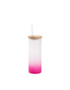 Gobelet fin en verre de 17 oz/500 ml avec couvercle en paille et en bambou (givré, violet dégradé)