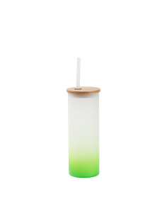 17oz/500ml Glass Skinny Tumbler w/Straw & Bamboo Lid(Frosted, Gradient Green)