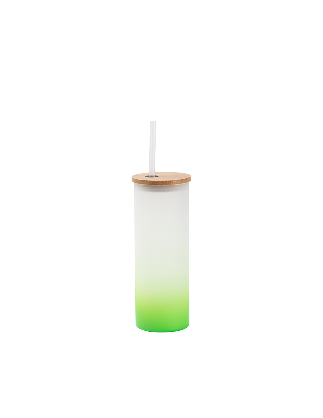 Gobelet fin en verre de 17 oz/500 ml avec couvercle en paille et en bambou (givré, vert dégradé)