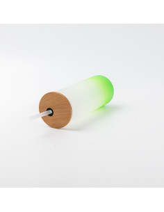 17oz/500ml Glass Skinny Tumbler w/Straw & Bamboo Lid(Frosted, Gradient Green) 2