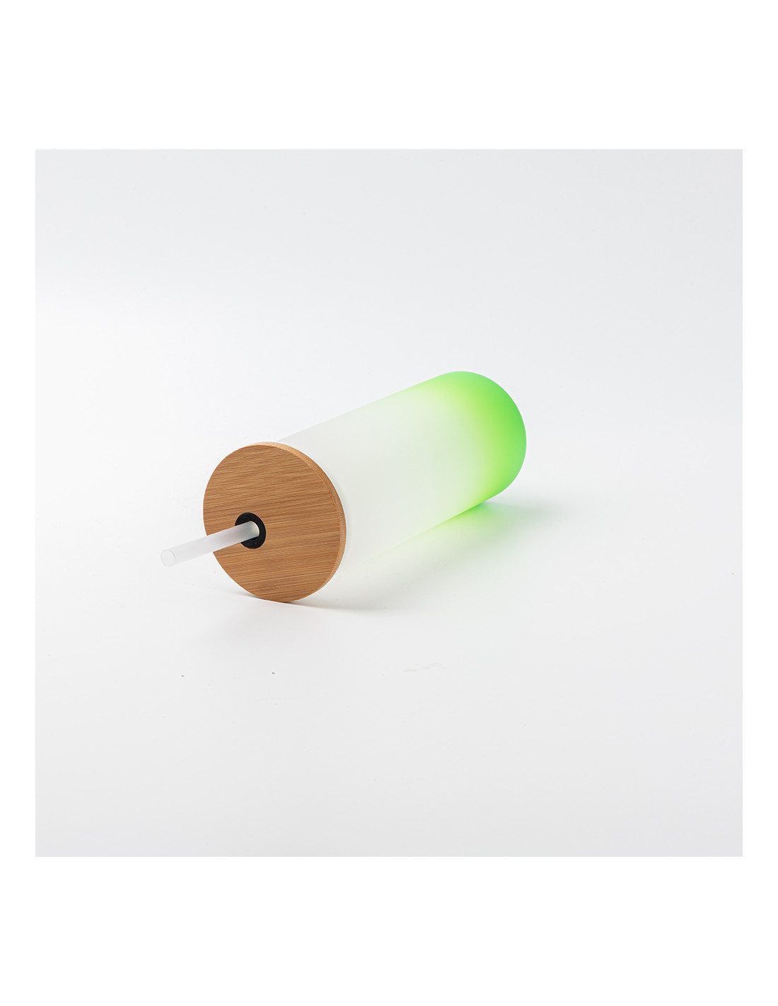 Gobelet fin en verre de 17 oz/500 ml avec couvercle en paille et en bambou (givré, vert dégradé)