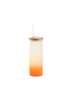 17oz/500ml Glass Skinny Tumbler w/Straw & Bamboo Lid(Frosted, Gradient Orange)