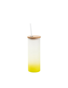 17oz/500ml Glass Skinny Tumbler w/Straw & Bamboo Lid(Frosted, Gradient Lemon Yellow)