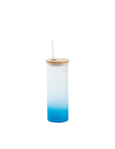 17oz/500ml Glass Skinny Tumbler w/Straw & Bamboo Lid(Frosted, Gradient Light Blue)