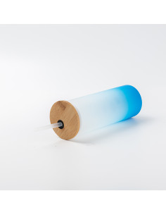 17oz/500ml Glass Skinny Tumbler w/Straw & Bamboo Lid(Frosted, Gradient Light Blue) 2
