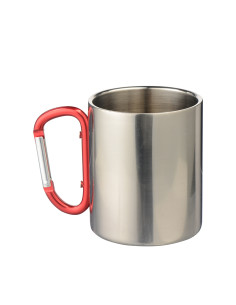 300ml Stainless Steel Mug with Red Carabiner Handle (Silver)