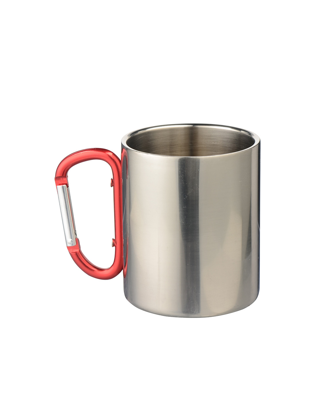 Tasse en acier inoxydable de 300 ml avec poignée mousqueton rouge (argent)