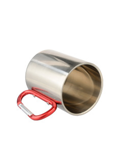 300ml Stainless Steel Mug with Red Carabiner Handle (Silver) 2