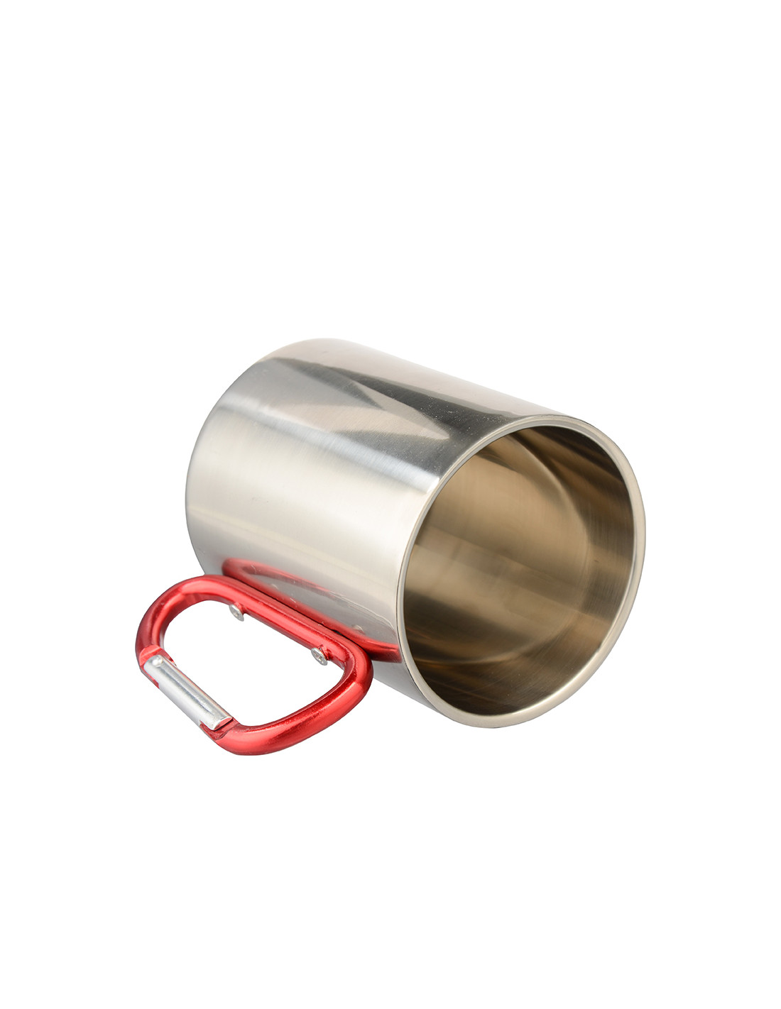 Tasse en acier inoxydable de 300 ml avec poignée mousqueton rouge (argent)