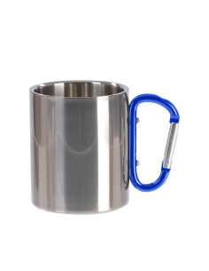 300ml Stainless Steel Mug with Blue Carabiner Handle (Silver)