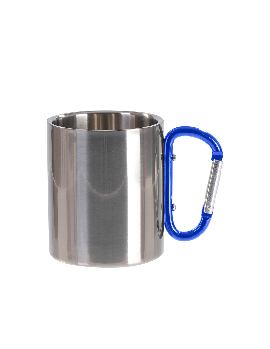 Tasse en acier inoxydable de 300 ml avec poignée mousqueton bleue (argent)