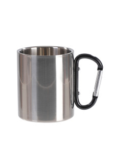 300ml Stainless Steel Mug with Black Carabiner Handle (Silver)