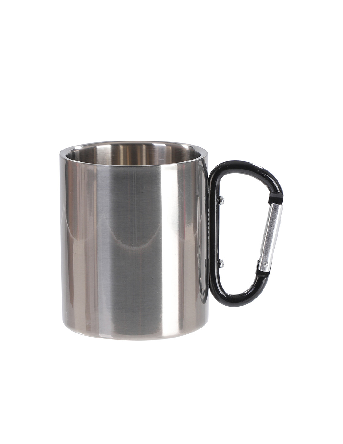 Tasse en acier inoxydable de 300 ml avec poignée mousqueton noire (argent)