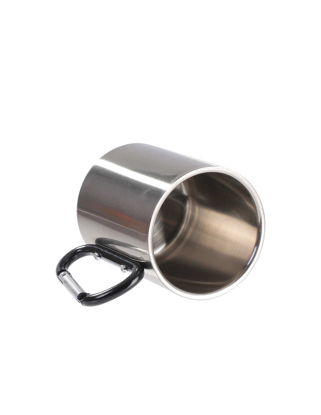 Tasse en acier inoxydable de 300 ml avec poignée mousqueton noire (argent)