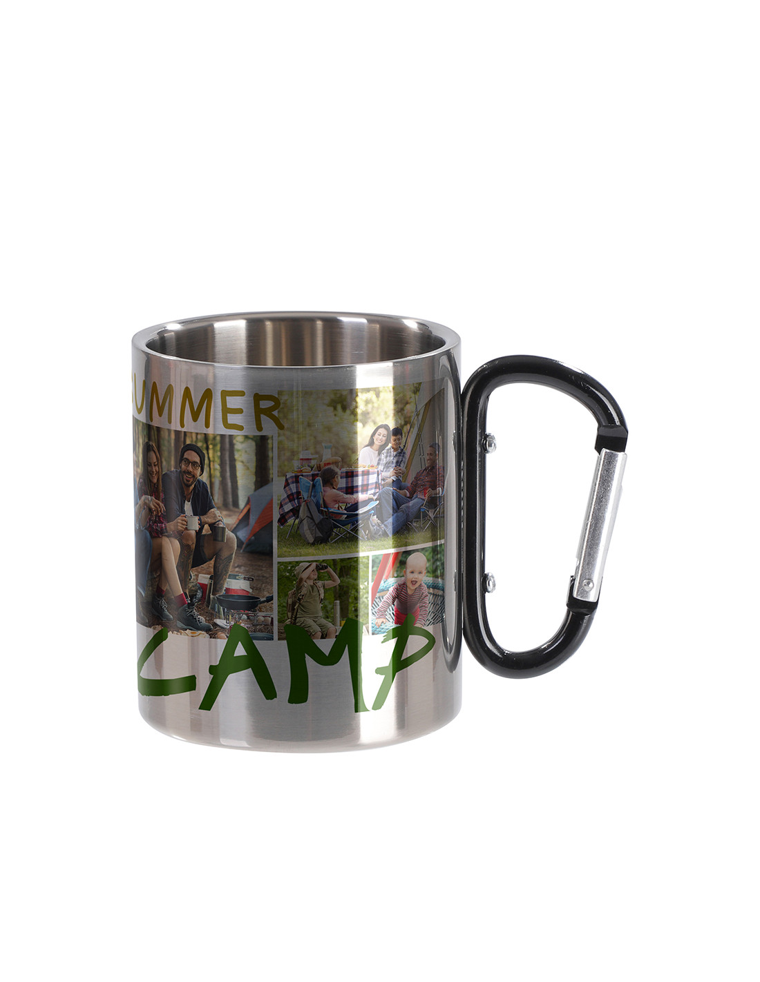 Tasse en acier inoxydable de 300 ml avec poignée mousqueton noire (argent)