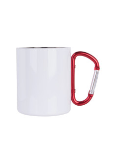 300ml Stainless Steel Mug with Red Carabiner Handle(White)